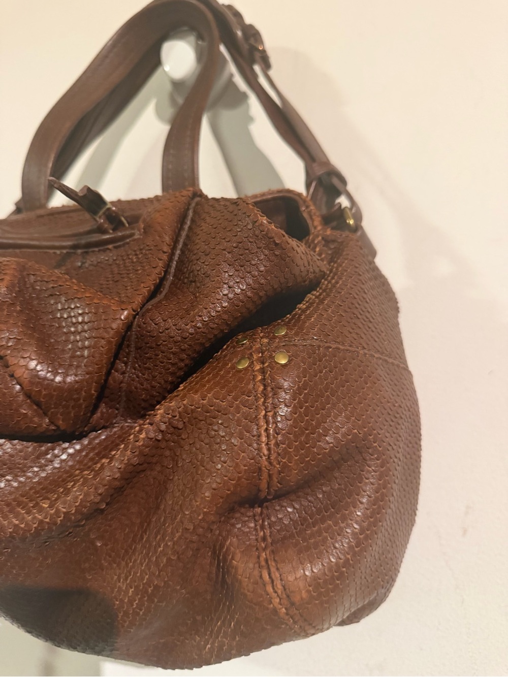 $920 Jerome Dreyfuss Billy Classic Brown snakeskin Satchel Handbag - Picture 3 of 14